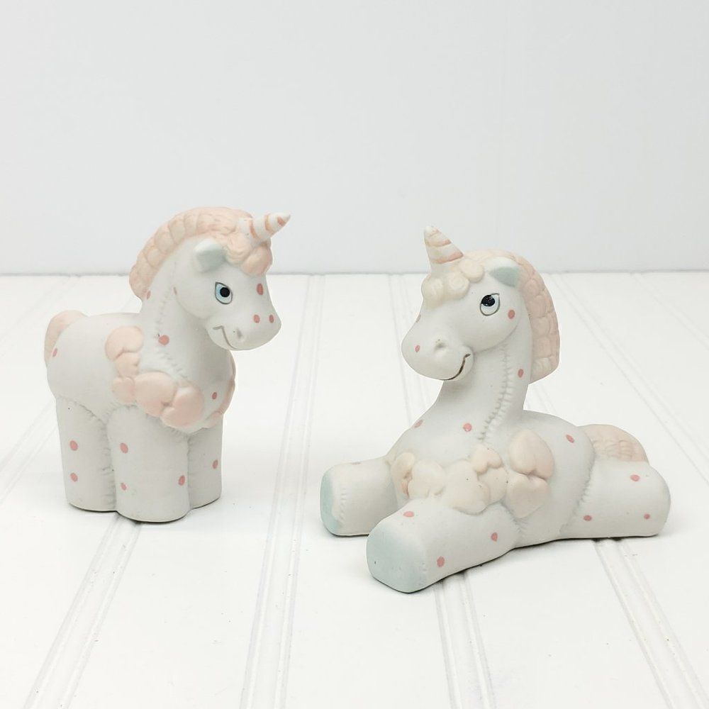 Artmark Vintage Hand Crafted Set of 2 Unicorn Fine Porcelain Bisque Figurines